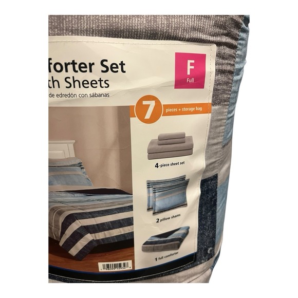 New Mainstays Blue Stripe Comforter Set W/ Sheets Pillowcases Shams Full Size - Picture 2 of 5